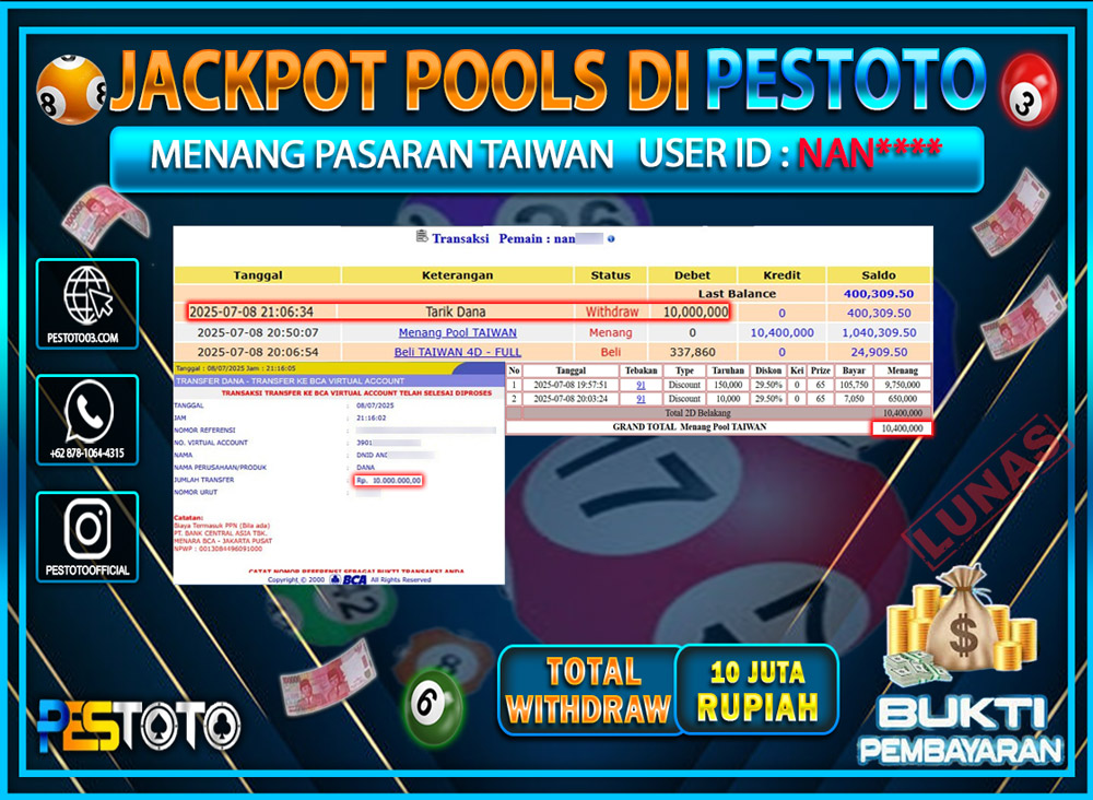 HANYA DI PESTOTO JP PASTI DI BAYAR LUNAS DAN CEPAT!!!!!! JP TOGEL { TAIWAN } Rp. 10.000.000 !!!
