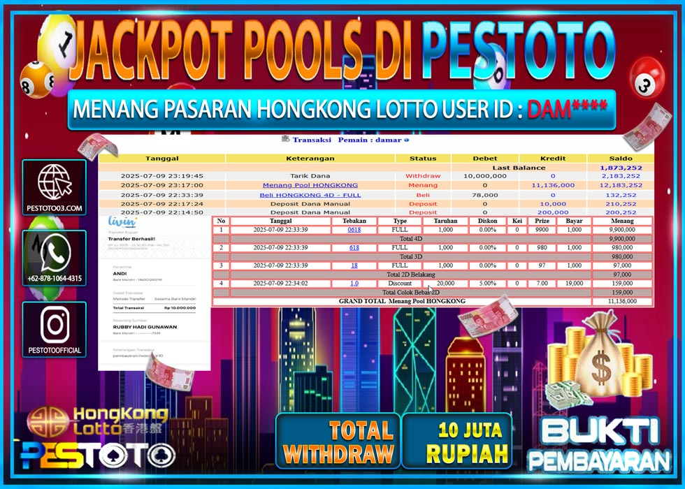 HANYA DI PESTOTO JP PASTI DI BAYAR LUNAS DAN CEPAT!!!!!! JP TOGEL { HONGKONG LOTTO } Rp. 10.000.000 !!!