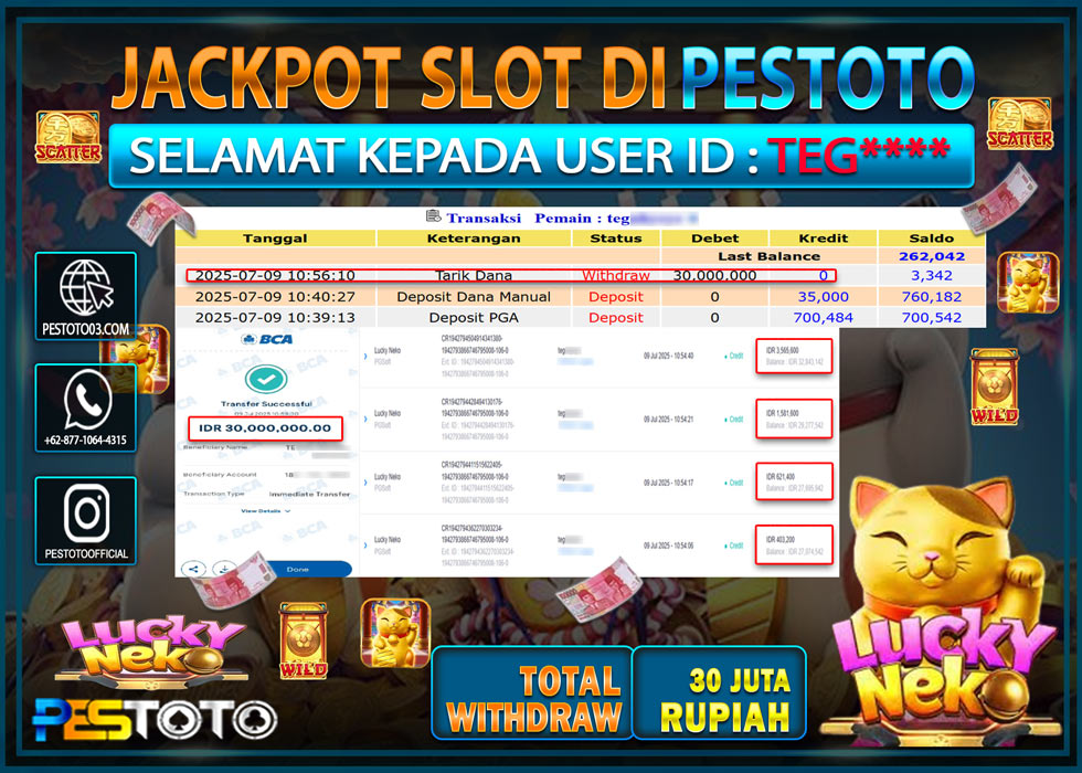 HANYA DI PESTOTO JP PASTI DI BAYAR LUNAS DAN CEPAT!!!!!! JP SLOT { LUCKY NEKO  } Rp. 30.000.000 !!!