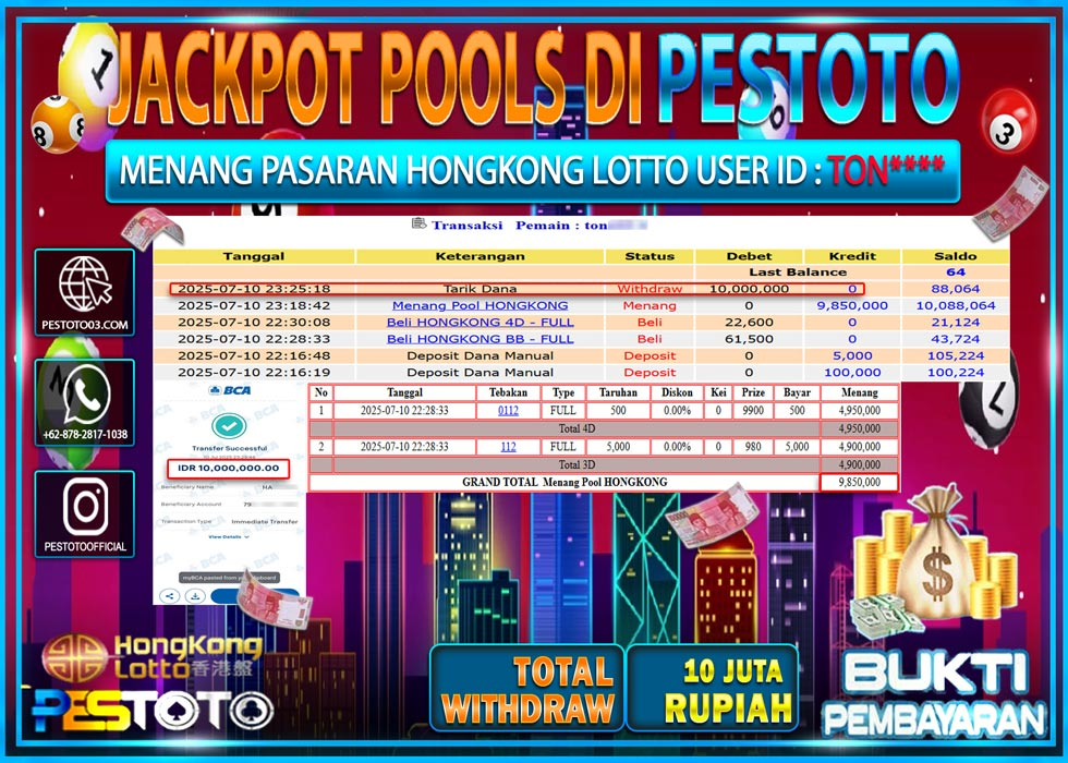 HANYA DI PESTOTO JP PASTI DI BAYAR LUNAS DAN CEPAT!!!!!! JP TOGEL { HONGKONG LOTTO } Rp. 10.000.000 !!!