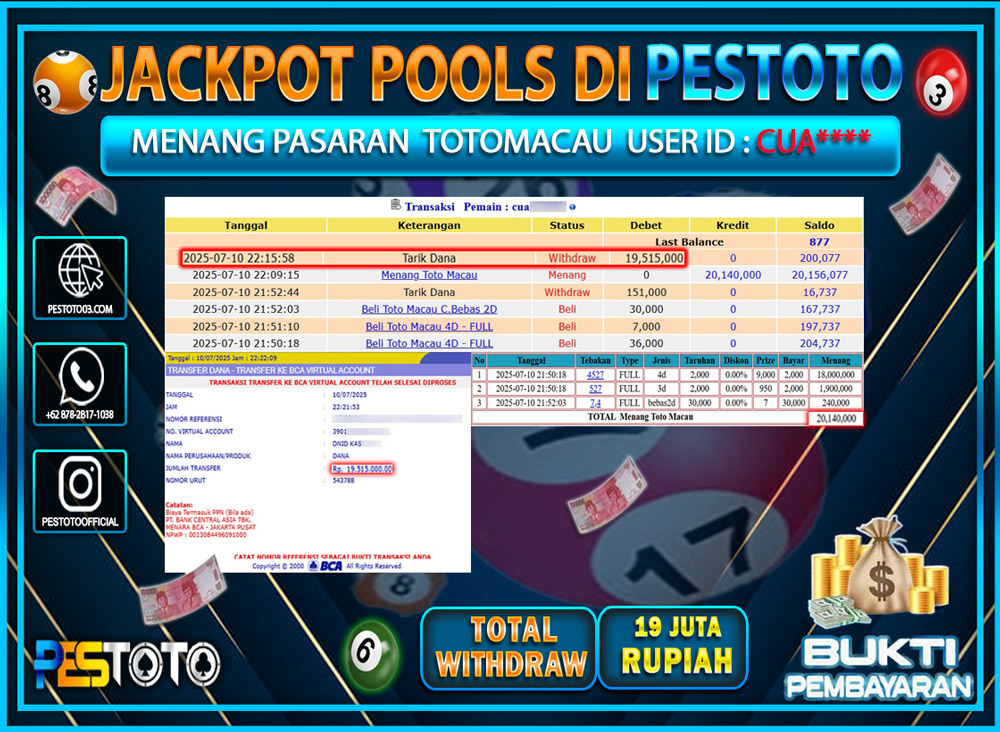 HANYA DI PESTOTO JP PASTI DI BAYAR LUNAS DAN CEPAT!!!!!! JP TOGEL { TOTOMACAU } Rp. 19.000.000 !!!
