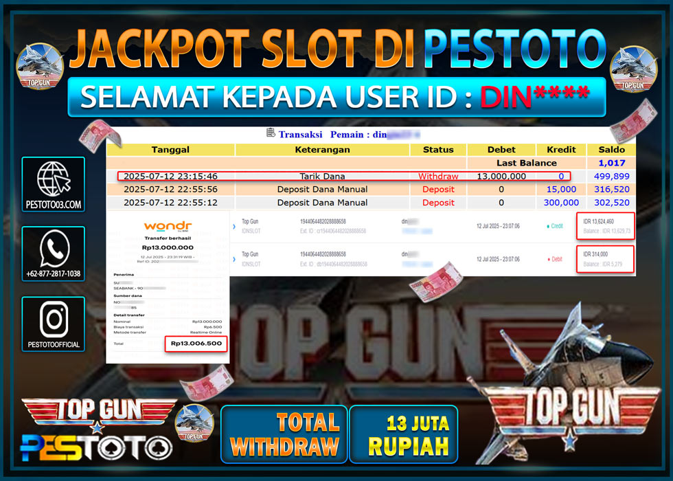 HANYA DI PESTOTO JP PASTI DI BAYAR LUNAS DAN CEPAT!!!!!! JP SLOT { IDN TOP GUN } Rp. 13.000.000 !!!
