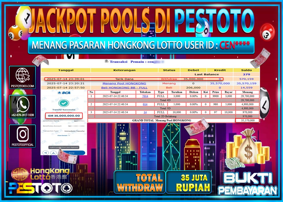 HANYA DI PESTOTO JP PASTI DI BAYAR LUNAS DAN CEPAT!!!! JP TOGEL { HONGKONG LOTTO } Rp. 35.000.000 !!!
