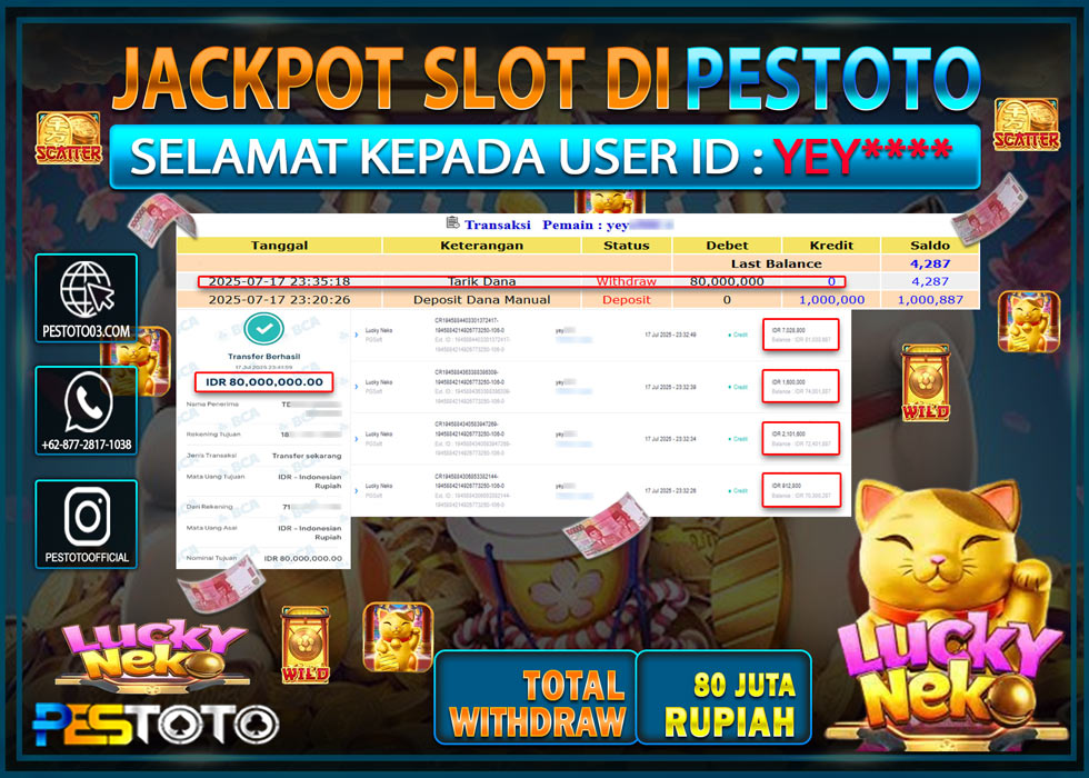 HANYA DI PESTOTO JP PASTI DI BAYAR LUNAS DAN CEPAT!!!! JP SLOT { LUCKY NEKO } Rp. 80.000.000 !!!