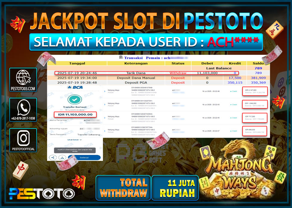 HANYA DI PESTOTO JP PASTI DI BAYAR LUNAS DAN CEPAT!!!! JP SLOT { MAHJONG WAYS } Rp. 11.103.000 !!!