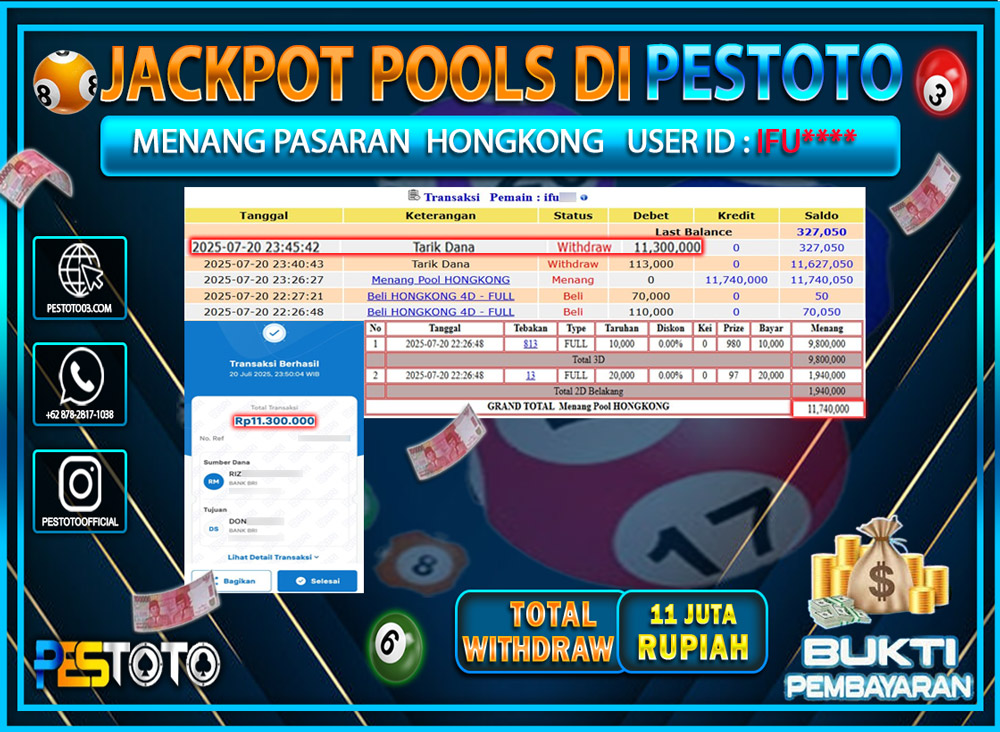 HANYA DI PESTOTO JP PASTI DI BAYAR LUNAS DAN CEPAT!!!! JP TOGEL { HONGKONG } Rp. 11.300.000 !!!