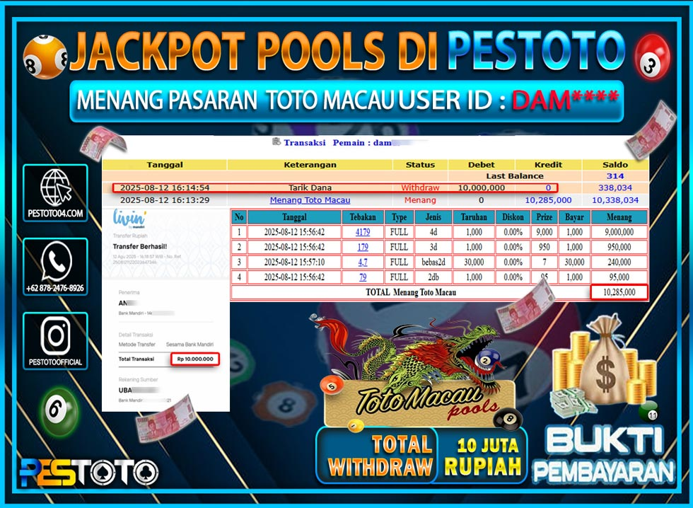 HANYA DI PESTOTO JP PASTI DI BAYAR LUNAS DAN CEPAT!!!! JP TOGEL { TOTO MACAU } Rp. 10.000.000 !!!