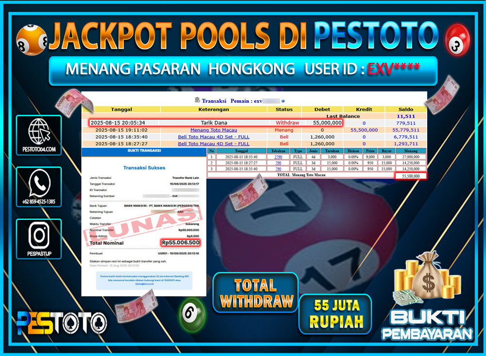 HANYA DI PESTOTO JP PASTI DI BAYAR LUNAS DAN CEPAT!!!! JP TOGEL  { TOTO MACAU } Rp. 55.000.000 !!!