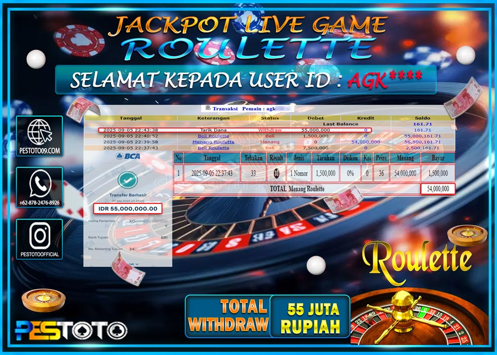 HANYA DI PESTOTO JP PASTI DI BAYAR LUNAS DAN CEPAT!!!! JP LIVE GAMES { ROULETTE } Rp 55.000.000 !!!