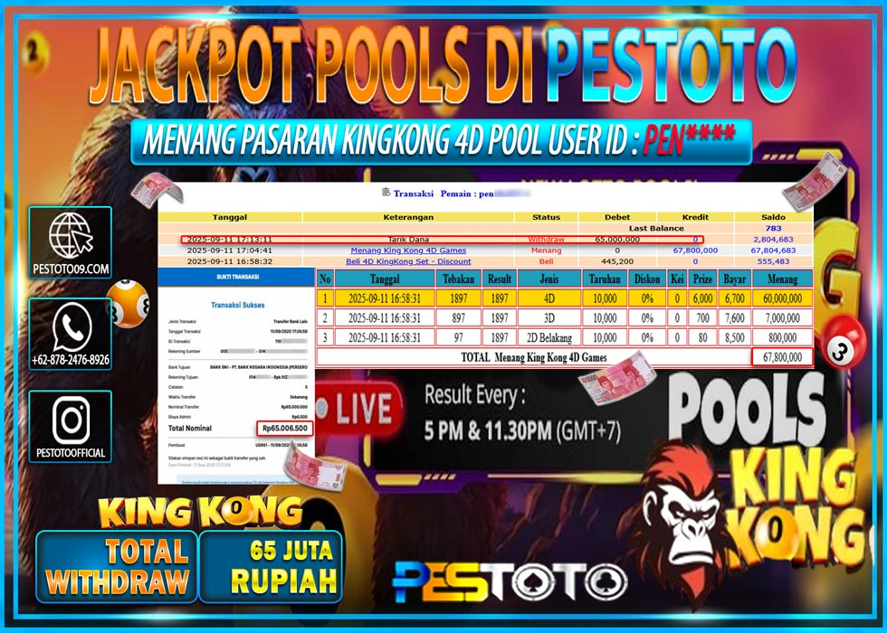 HANYA DI PESTOTO JP PASTI DI BAYAR LUNAS DAN CEPAT!!!! JP TOGEL { KINGKONG 4D GAMES } Rp 65.000.000 !!!