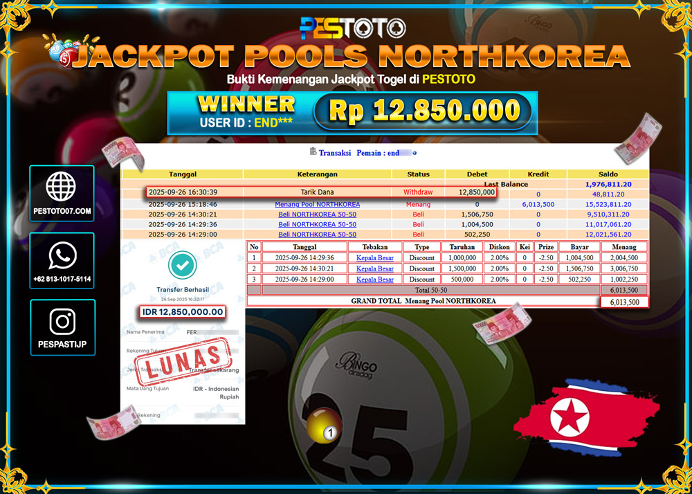 HANYA DI PESTOTO JP PASTI DI BAYAR LUNAS DAN CEPAT!! JP TOGEL { NORTH KOREA } Rp 12.850.000 !!!