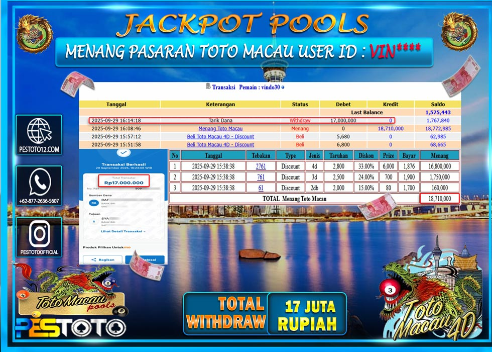 HANYA DI PESTOTO JP PASTI DI BAYAR LUNAS DAN CEPAT!! JP TOGEL { TOTO MACAU  } Rp 17.000.000 !!!