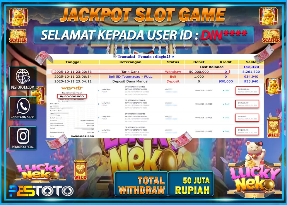 HANYA DI PESTOTO JP PASTI DI BAYAR LUNAS DAN CEPAT!! JP SLOT GAMES { LUCKY NEKO } Rp 50.000.000 !!!