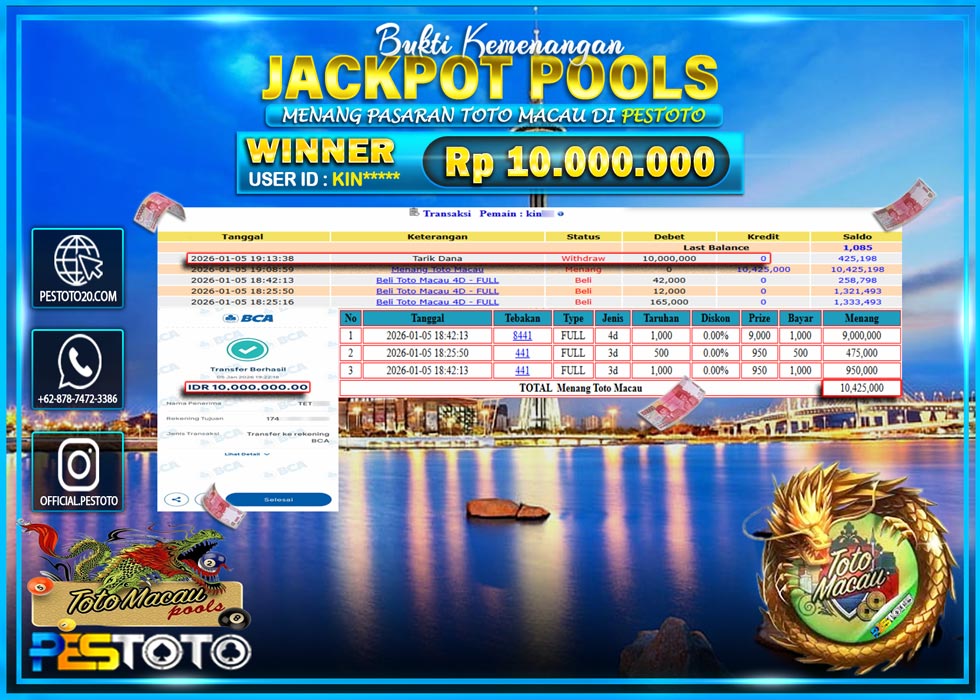 HANYA DI PESTOTO JP PASTI DI BAYAR LUNAS DAN CEPAT!! JP TOGEL { TOTO MACAU } Rp 10.000.000 !!!