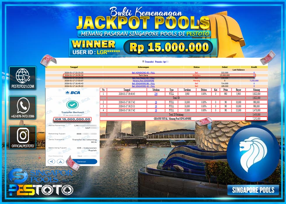 HANYA DI PESTOTO JP PASTI DI BAYAR LUNAS DAN CEPAT!! JP TOGEL { SINGAPORE POOLS } Rp 15.000.000 !!!