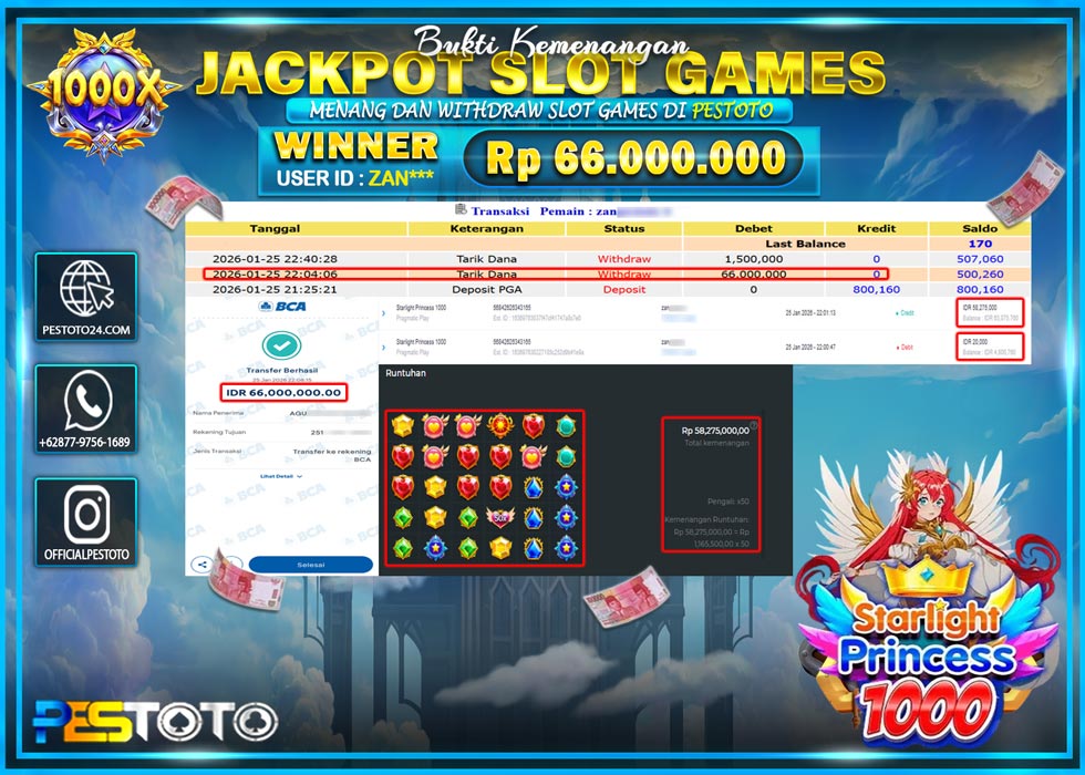 HANYA DI PESTOTO JP PASTI DI BAYAR LUNAS DAN CEPAT!! JP SLOT GAMES { STARLIGHT PRINCESS 1000 } Rp 66.000.000 !!!