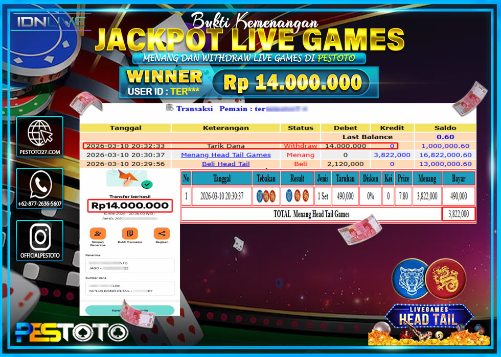 HANYA DI PESTOTO JP PASTI DI BAYAR LUNAS DAN CEPAT!! JP LIVE GAMES { HEAD TAIL GAMES }  Rp 14,000.000 !!!