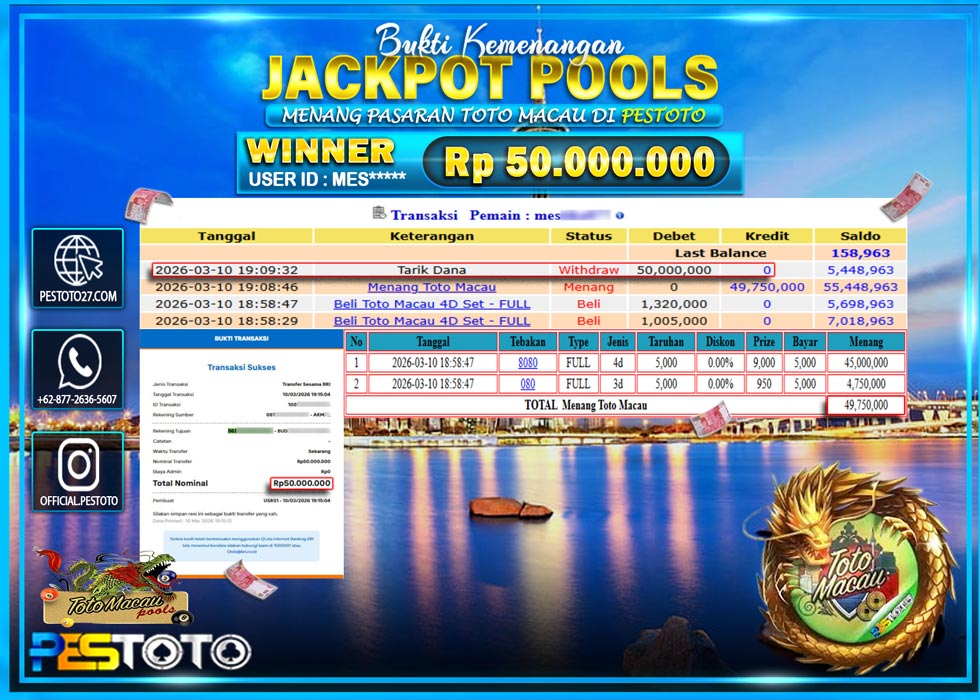 HANYA DI PESTOTO JP PASTI DI BAYAR LUNAS DAN CEPAT!! JP TOGEL  { TOTO MACAU 4D }  Rp 50,000.000 !!!
