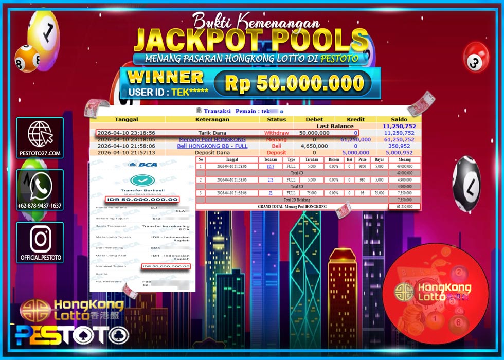 HANYA DI PESTOTO JP PASTI DI BAYAR LUNAS DAN CEPAT!! JP TOGEL { HONGKONG LOTTO }  Rp 50.000.000 !!!