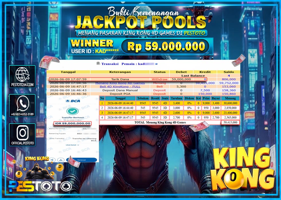 HANYA DI PESTOTO JP PASTI DI BAYAR LUNAS DAN CEPAT!! TOGEL { MENANG KINGKONG 4D GAMES } RP 59.000.000!!!
