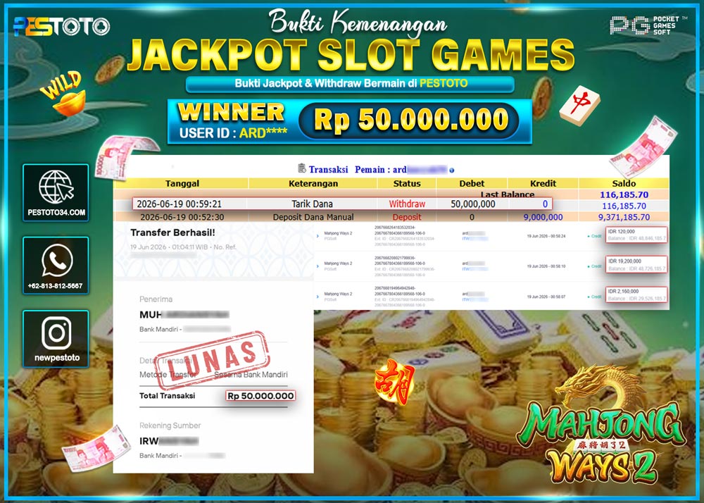HANYA DI PESTOTO JP PASTI DI BAYAR LUNAS DAN CEPAT!! JP SLOT GAMES { MAHJONG WAYS 2 } RP 50.000.000 !!!