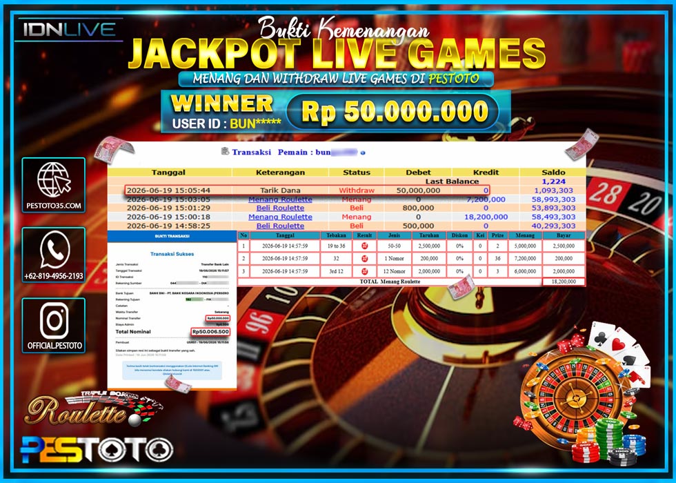 HANYA DI PESTOTO JP PASTI DI BAYAR LUNAS DAN CEPAT!! JP LIVE GAMES { MENANG ROULETTE } RP 50.000.000!!!