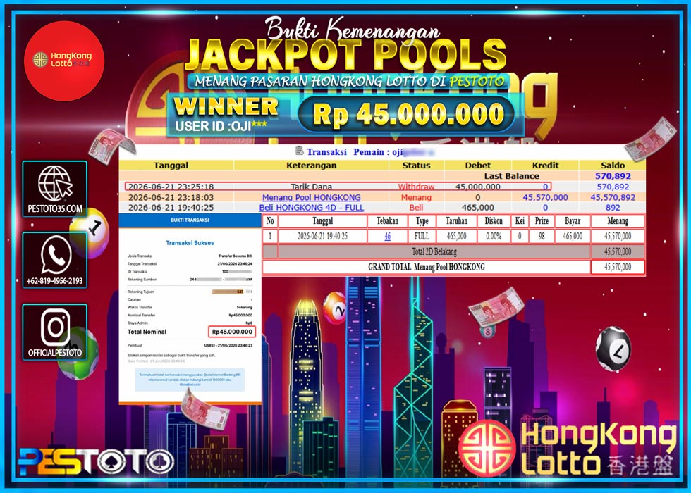 HANYA DI PESTOTO JP PASTI DI BAYAR LUNAS DAN CEPAT!! JP TOGEL { HONGKONG LOTTO } RP 45.000.000 !!!