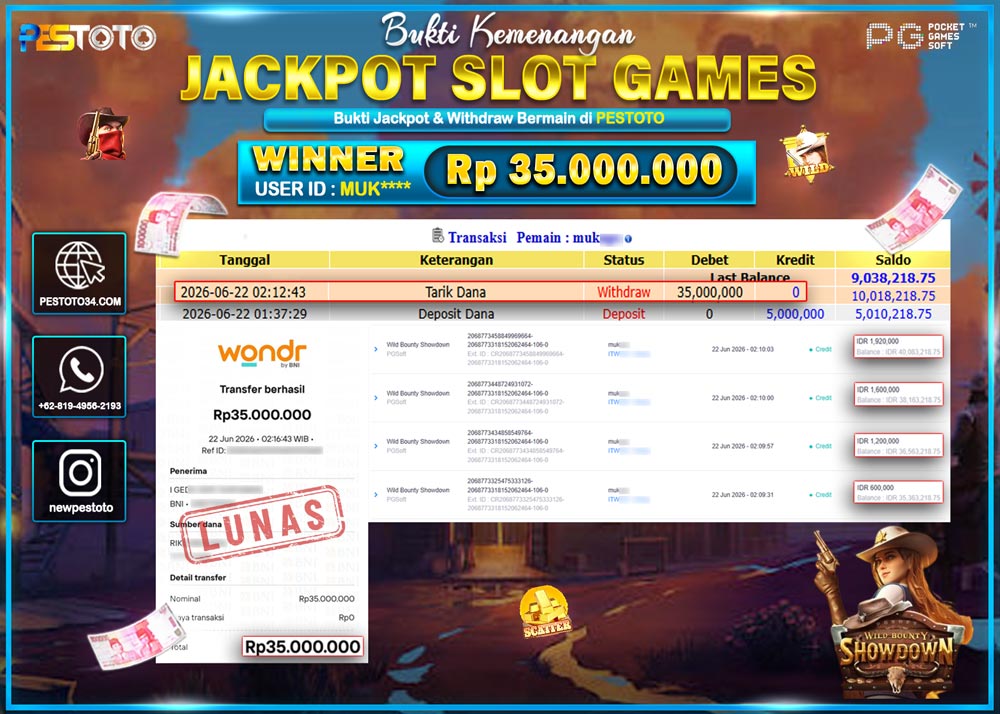 HANYA DI PESTOTO JP PASTI DI BAYAR LUNAS DAN CEPAT!! JP SLOT GAMES { WILD BOUNTY SHOWDOWN } RP 35.000.000!!!