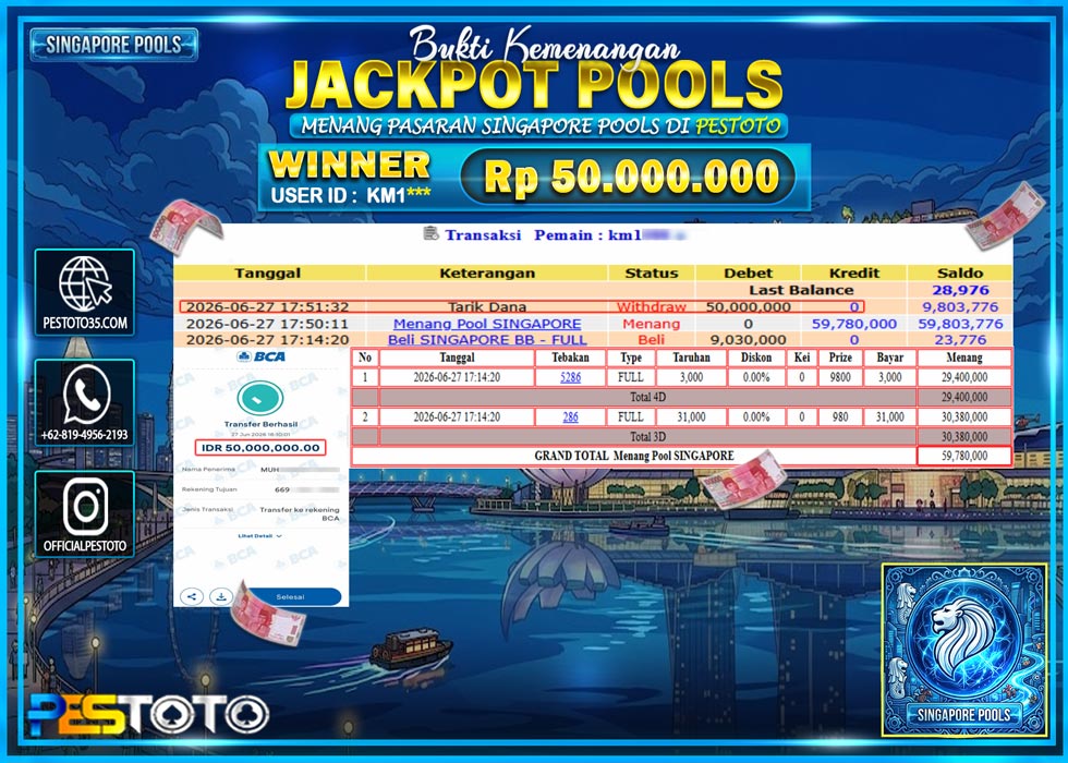 HANYA DI PESTOTO JP PASTI DI BAYAR LUNAS DAN CEPAT!! JP TOGEL { SINGAPORE POOLS  } RP 50.000.000 !!!