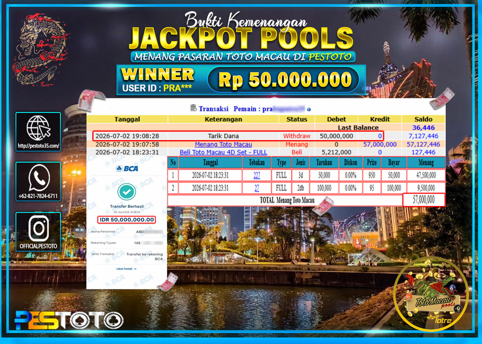 HANYA DI PESTOTO JP PASTI DI BAYAR LUNAS DAN CEPAT!! JP TOGEL { TOTO MACAU 4D  } RP 50.000.000!!!