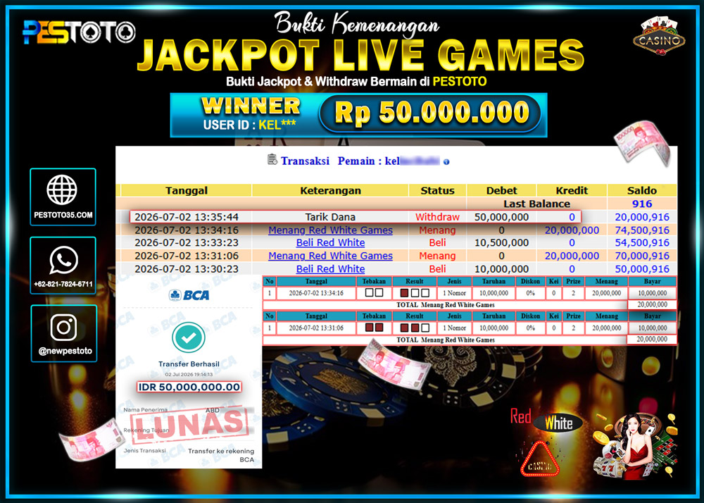 HANYA DI PESTOTO JP PASTI DI BAYAR LUNAS DAN CEPAT!! JP LIVE GAMES { RED WHITE GAMES } RP 50.000.000!!!