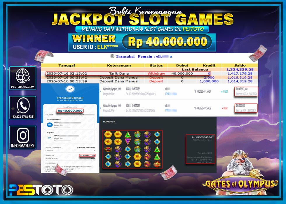 HANYA DI PESTOTO JP PASTI DI BAYAR LUNAS DAN CEPAT!! JP SLOT GAMES { GATES OF OLYMPUS 1000 } RP 40.000.000!!!
