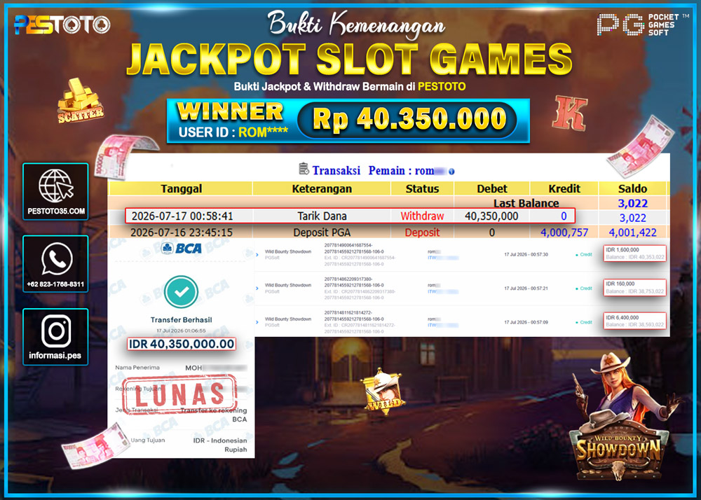 HANYA DI PESTOTO JP PASTI DI BAYAR LUNAS DAN CEPAT!! JP SLOT GAMES { WILD SHOWDOWN BOUNTY } RP 40.350.000!!!