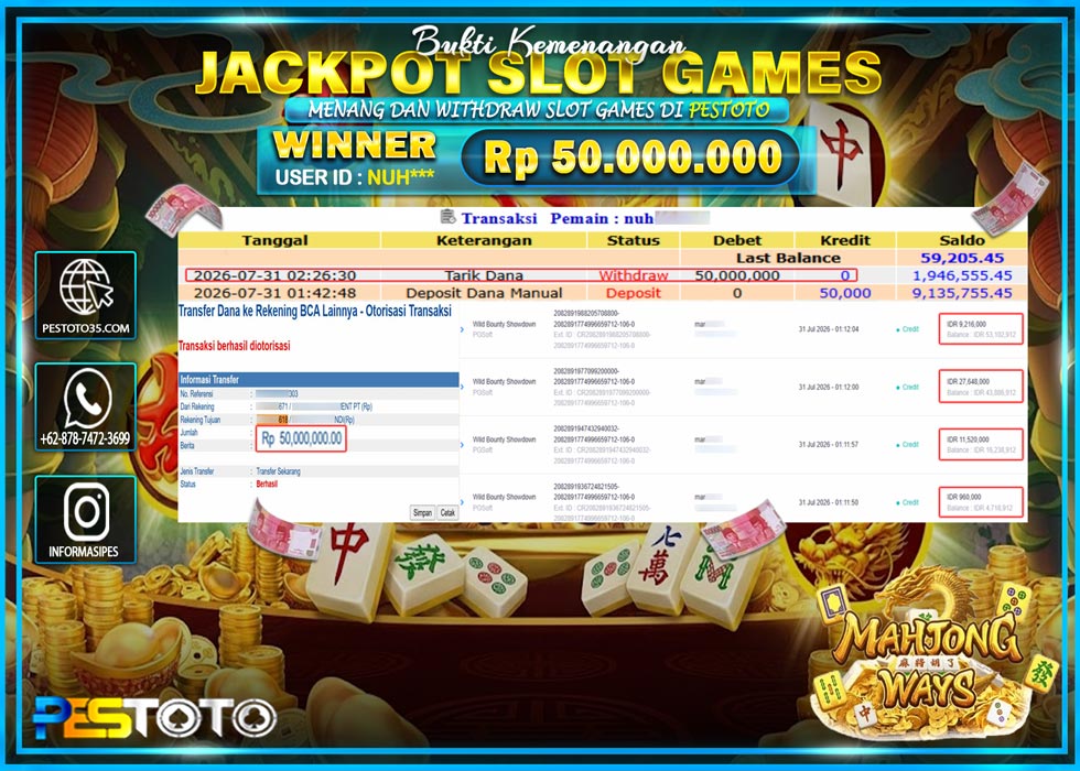 HANYA DI PESTOTO JP PASTI DI BAYAR LUNAS DAN CEPAT!! JP SLOT GAMES { MAHJONG WAYS } RP 50.000.000 !!!