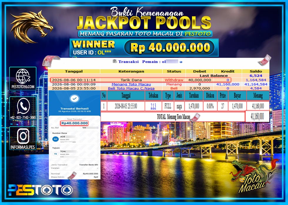 HANYA DI PESTOTO JP PASTI DI BAYAR LUNAS DAN CEPAT!! JP TOGEL { TOTO MACAU } RP 40.000.000!!!