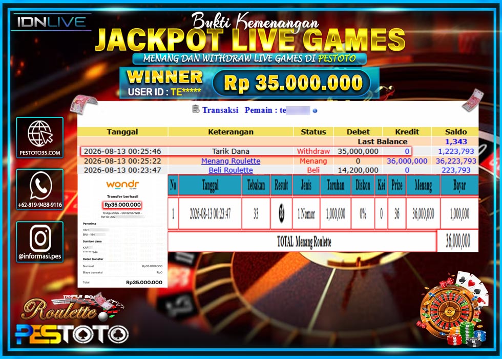 HANYA DI PESTOTO JP PASTI DI BAYAR LUNAS DAN CEPAT!! JP LIVE GAMES { MENANG 24D SPIN } RP 35.000.000 !!!