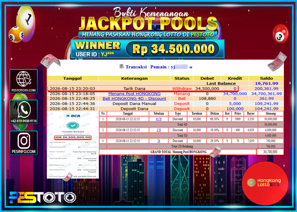 HANYA DI PESTOTO JP PASTI DI BAYAR LUNAS DAN CEPAT!! JP TOGEL { HONGKONG LOTTO } RP 34.500.000 !!!!
