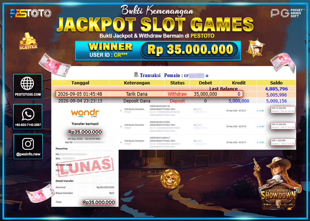 HANYA DI PESTOTO JP PASTI DI BAYAR LUNAS DAN CEPAT!! JP SLOT GAMES { WILD BOUNTY SHOWDOWN } RP 35.000.000 !!!